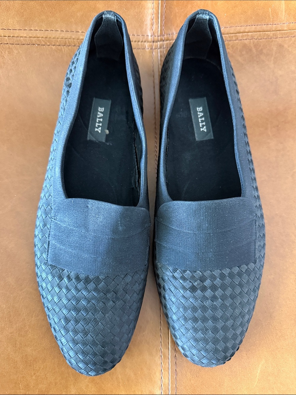 Bally Pierre Woven Loafers Men’s Sz 9.5 Black Satin Grosgrain Made in Italy